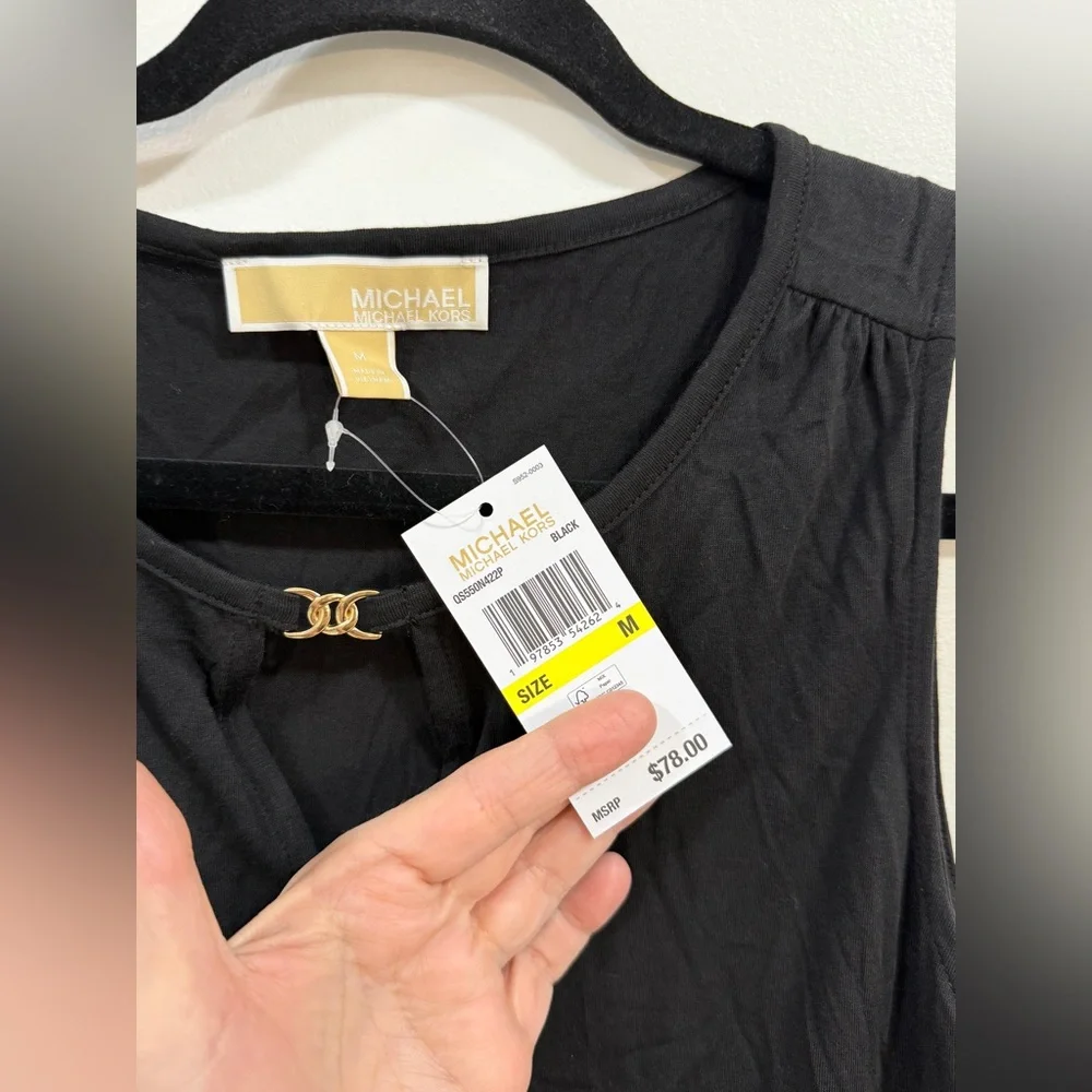 MICHAEL Michael Kors $78 NWT Black Sleeveless Shell with gold chain - Picture 1 of 6